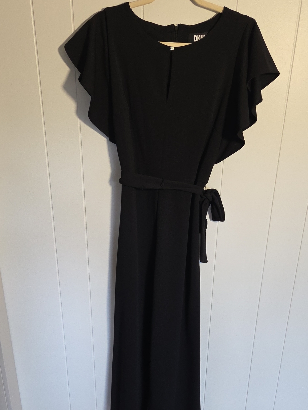 DKNY Black Flutter-Sleeve Belted Jumpsuit